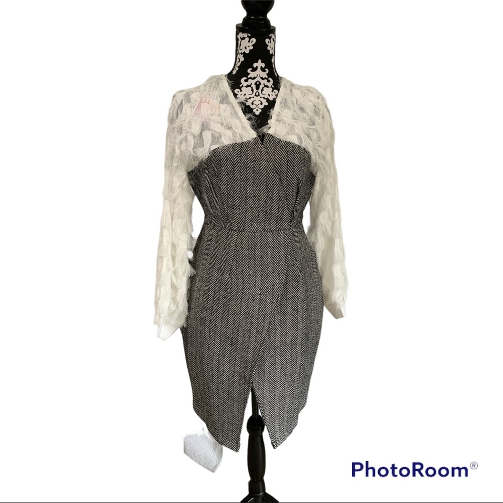Chicwish Herringbone Feathered Sleeve Dress
